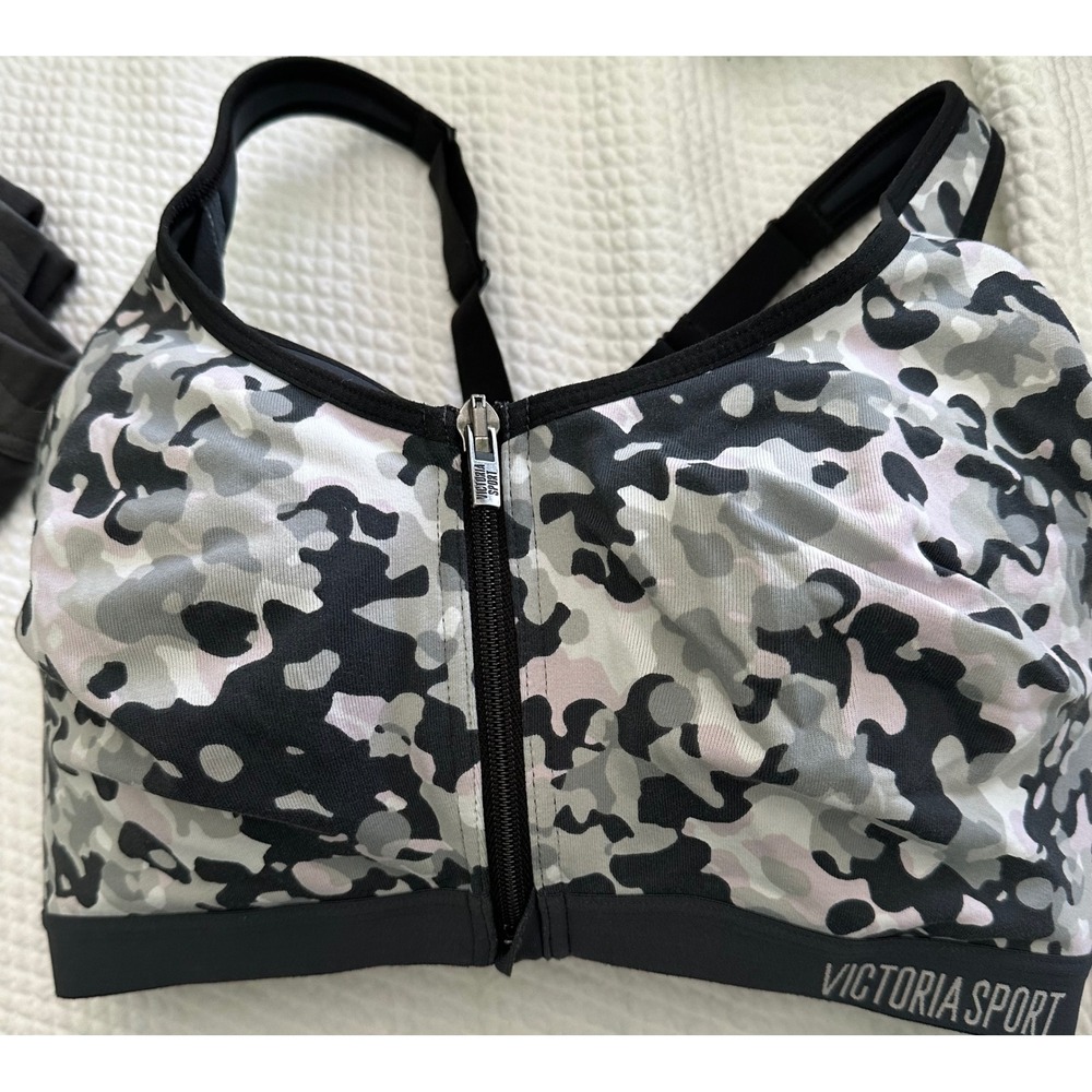 Victoria Sport Womens 32DDD Pink Camo Front Zip Sports Bra High‎ Impact